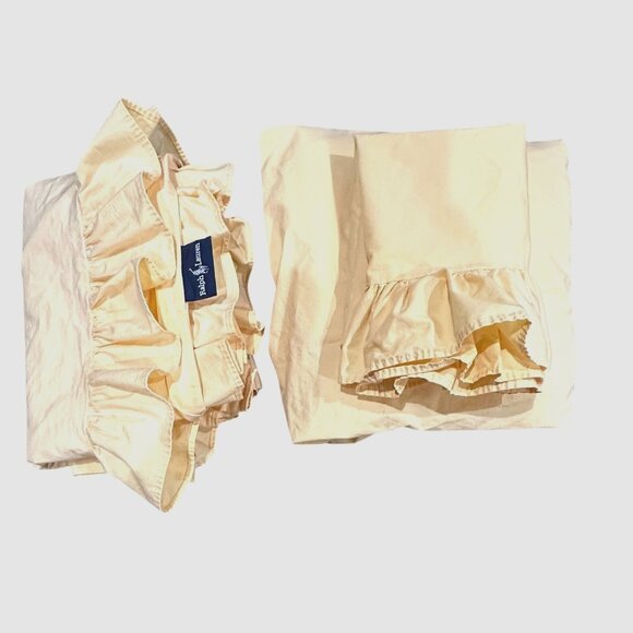 Vintage Ralph Lauren Home Yellow Cotton Ruffle 3 Piece Sheet Set Full Fitted Pil - Picture 2 of 15